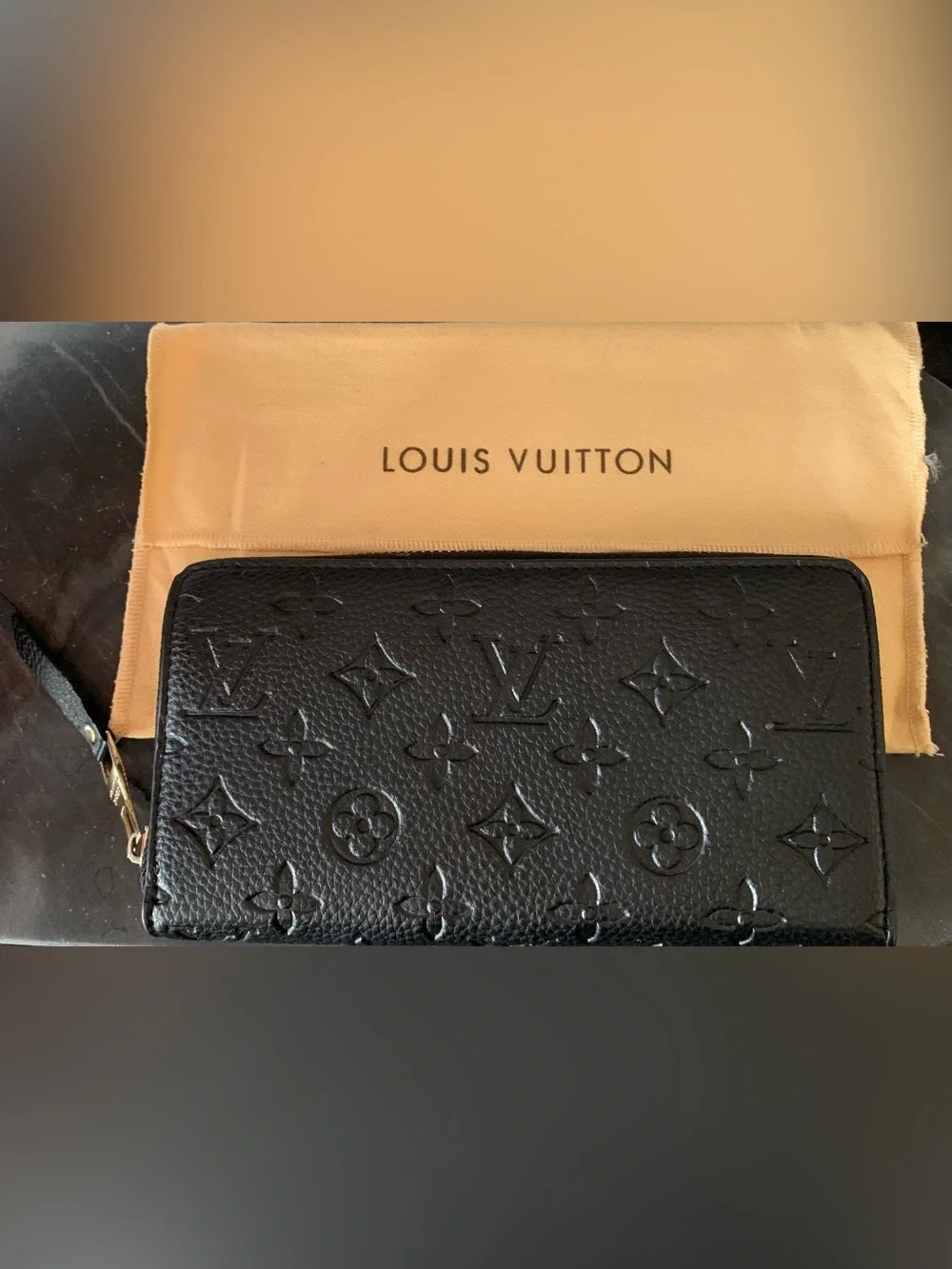 NEW! Lux INSPIRED Black Embossed Monogram Leather Wallet